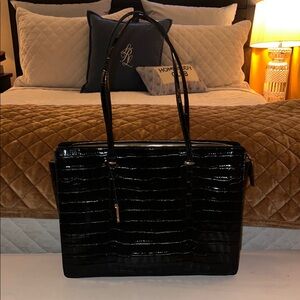 Elegant Black Crocodile-Embossed Tote Bag
